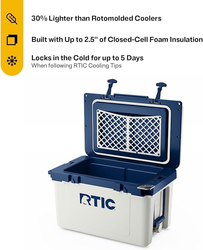 RTIC Ultra-Light 32 Quart Lightweight Hard Cooler, Insulated Portable Ice Chest 13 lbs, 48-Can Capacity, 5-Day Ice Retention, for Camping, Fishing, Beach, Boat, Picnic, Day Trip