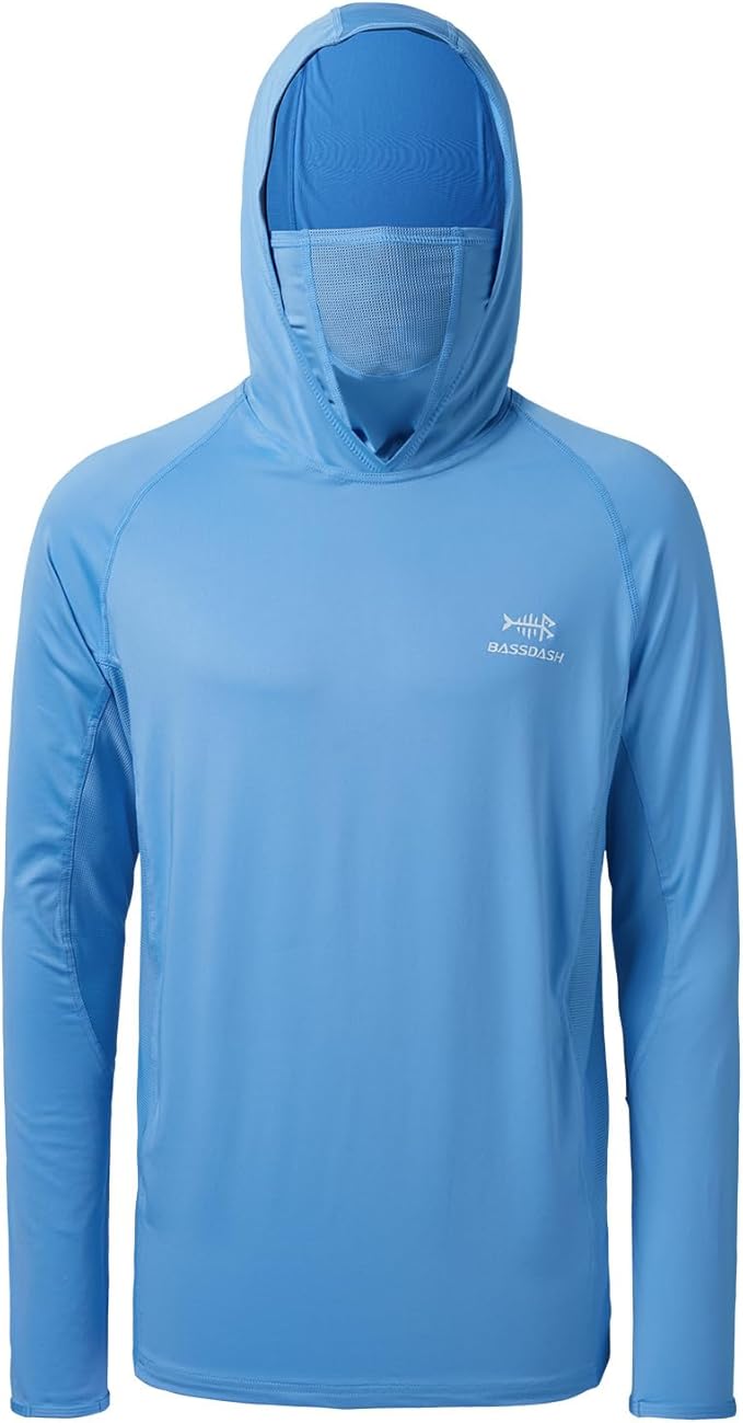 BASSDASH UPF 50+ Men’s Long Sleeve Fishing Shirt with Mask UV Neck Gaiter Hoodie