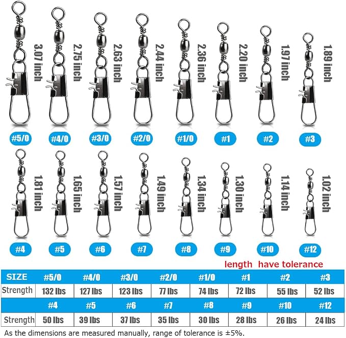 AMYSPORTS Fishing Tackle Barrel Swivel Snap High Strength Snap Swivel Saltwater Stainless Steel Fishing Barrel Snaps Interlock Snaps Freshwater Leader Lure Connnector Accessories