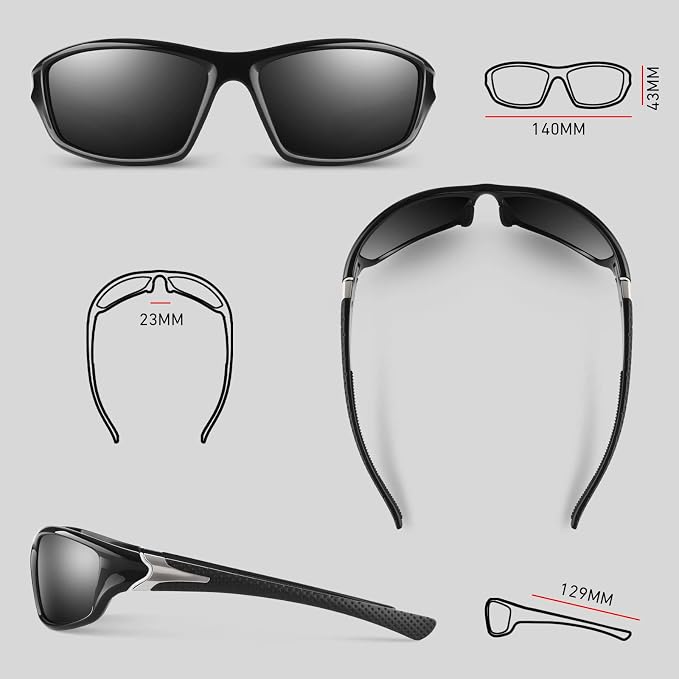 WEAROYO Polarized Sports Sunglasses for Men Women,Fishing Driving Rectangular Goggles UV400 Protection