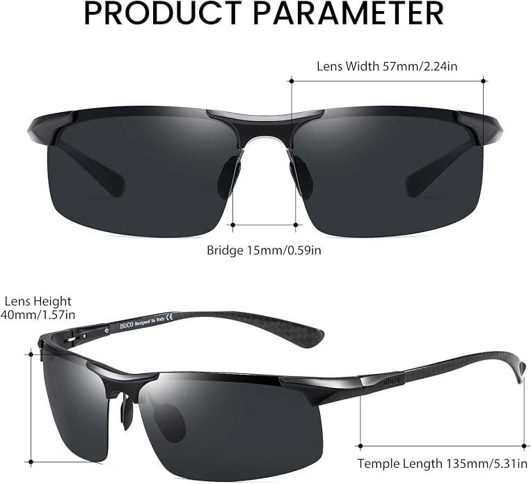 DUCO Polarized Sunglasses Mens Ultralight Carbon Fiber Sun Glasses for Men Driving Sports Fishing UV400 Protection DC8277