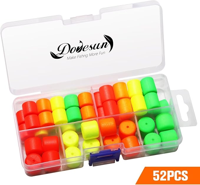 Dovesun 220/104/80/60/54/52/42pcs Pompano Rig Floats for Surf Fishing Foam Bobbers for Fishing Fly Fishing Bobbers Floats Bright Color Kit/Round/Cylindrical/Heart/Bullet/Pill/Spin Shape