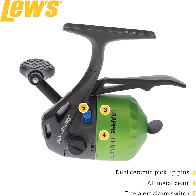 Lew's Crappie Thunder Underspin Fishing Reel, 4.3:1 Gear Ratio, Right or Left-Hand Retrieve, Crappie Thunder Green