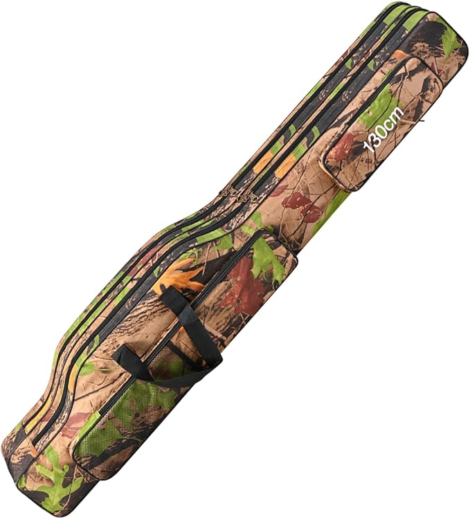Folding Fishing Rod Case, Travel Fishing Pole Bag for 2-3 Rods with Reels Attached, Waterproof Oxford Storage Organizer with 3 Layers - 51 inch