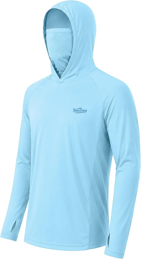 Men's UPF 50+ Long Sleeve Fishing Hoodie, UV Protection Sun Shirt with Hood Mask, Hooded Graphic Shirts for Outdoor