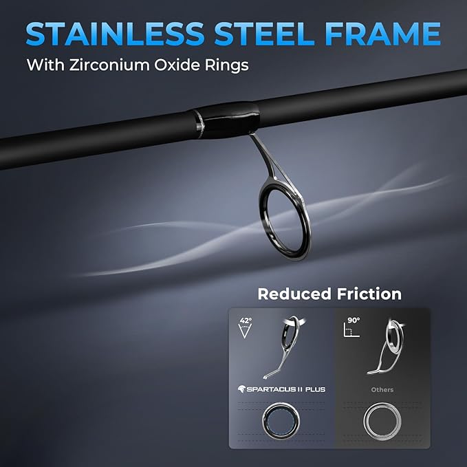KastKing Spartacus II Plus Twin-Tip Spinning & Casting Rods, IM6 Graphite Blanks, Stainless Steel Frame with Zirconium Oxide Rings, 2-Piece Rods with Extra Tip Section, PTS, No-Slip Grip, Hook Keeper