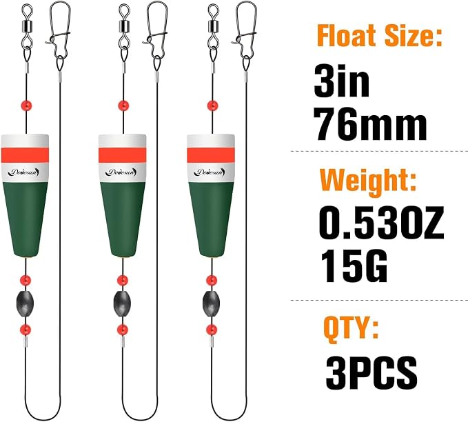 Dovesun Popping Cork Float Rig Weighted Fishing Bobbers Floats Fishing Corks Popping Corks for Saltwater Freshwater Fishing Tackle with 3 Size