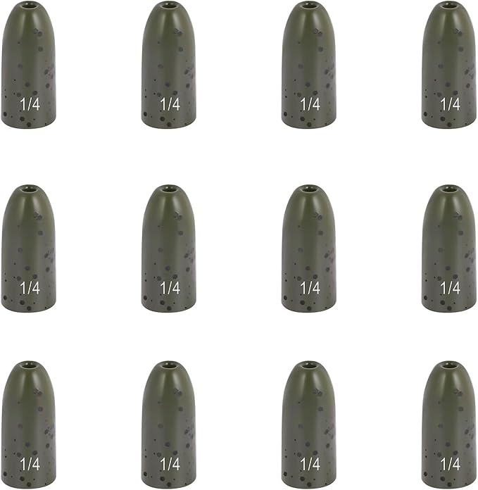 12 Pack Tungsten Bullet Fishing Weights, Insert Free Worm Sinkers, 1/8 3/16 1/4 3/8 1/2 oz