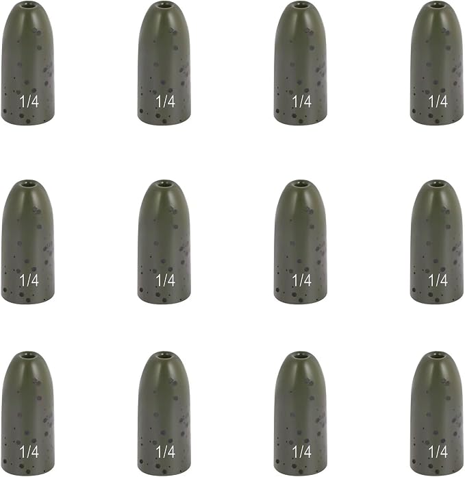 12 Pack Tungsten Bullet Fishing Weights, Insert Free Worm Sinkers, 1/8 3/16 1/4 3/8 1/2 oz