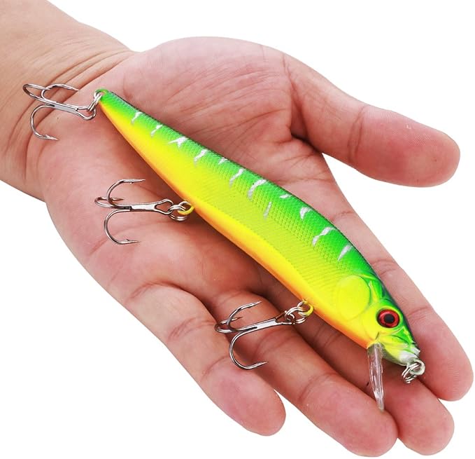 Sougayilang Fishing Lures Large Hard Bait Minnow VIB Lure with Treble Hook Life-Like Swimbait Fishing Bait Popper Crankbait Vibe Sinking Lure for Bass Trout Walleye Redfish