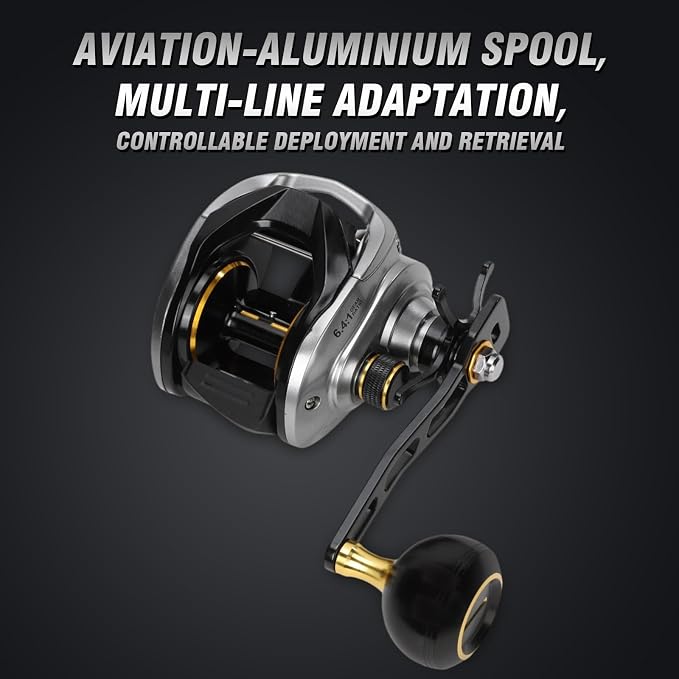 Baitcasting Reels, Baitcasting Fishing Reels, Aviation-Aluminium Spool, Aluminum Star-Shaped Trailer and Handle Arm, Drag Alarm System, 6.4:1 Gear Ratio, 8+1 Stainless Steel Bearing
