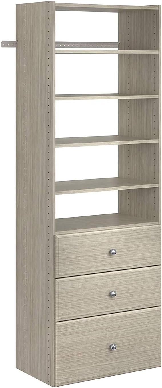 Easy Track PH40-CG Premium Tower Closet Storage Wall Mounted Wardrobe Organizer Kit System with Shelves and Drawers, Weathered Grey