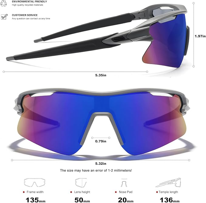 SEKKAF Polarized Sports Sunglasses for Men Women and Youth, UV400 Protection Ideal for Cycling Baseball Fishing Golf Running