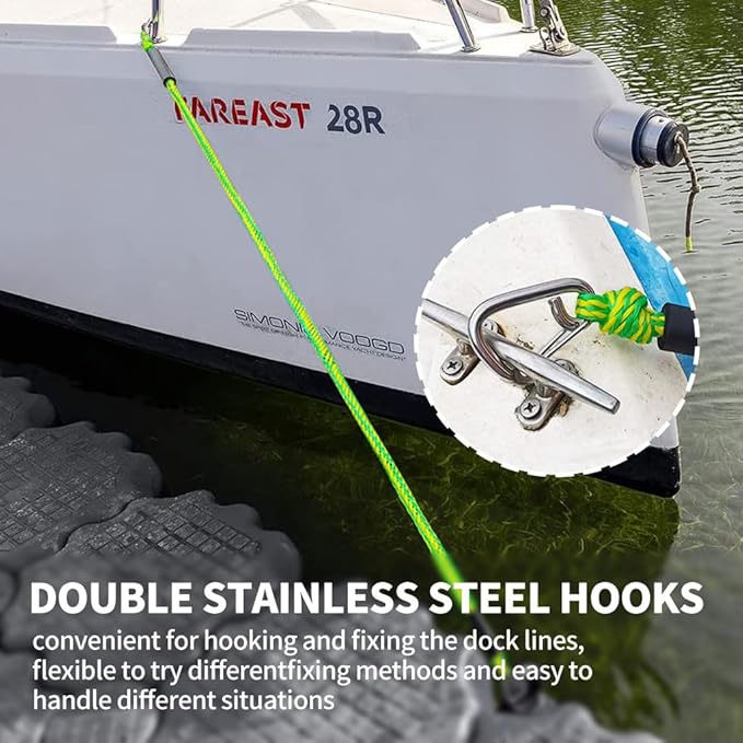 Bungee Boat Dock Line, Boat Rope with Double 316 Stainless Steel Clips Accessories for Bass Boat, Kayak, Pontoon, Watercraft, Waverunner, SeaDoo, Canoe,2Packs,4-6FT, Yellow&Green
