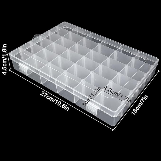 Guyuyii 4 Pack Clear Plastic Organizer Box - 36-Grid Adjustable Dividers Storage Container with Secure Lid - BPA-Free Small Part Case for Earrings, Jewelry, Fishing Lures, Screws & Hardware, No Handle