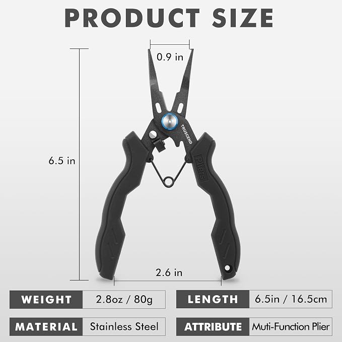 TRUSCEND Easy Use Lockable Fishing Pliers with Tungsten Carbide Cutter, Innovative Ergonomic Handy Handle, Saltwater Corrosion Resistant Teflon Coated Fishing Tool, Light Multi-Function Fishing Gear