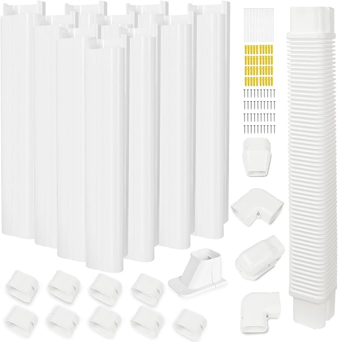YoleShy 3" W 16Ft Mini Split Line Set Cover PVC Mini Split Cover Kit Easy Installation Decorative Line Set Kit for Heat Pump & Units Air Conditioners