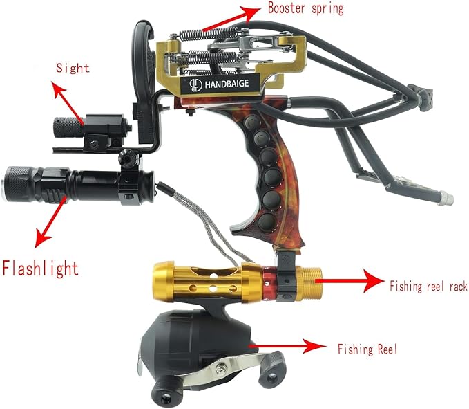 Hunting Slingshot Kit - High Power Sling Shot for Adults, Bowfishing & Fishing Arrows - Tactical Telescopic Slingshot Set with Fishing Reel,Slingshot Rubber Bands Heavy Duty