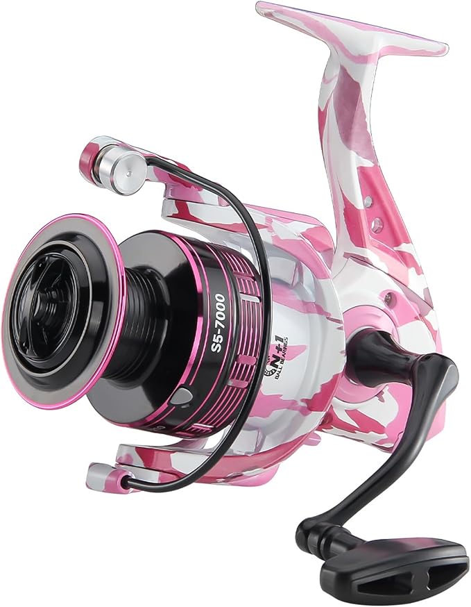 Pink Camouflage Graffiti Metal Waterproof Lightweight Long-Casting Fishing Reel - HPCR Rolling Bearing for Smooth Operation.