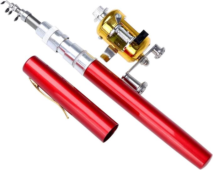 Jatzde Mini Portable Pocket Fish Rod Pen Aluminum Alloy Fishing Rod Pole Reel Combos…