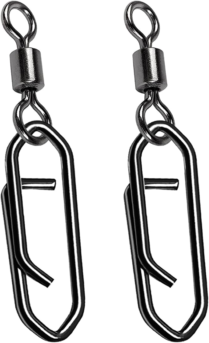 AMYSPORTS High Strength Saltwater Barrel Swivels Fishing Tackle Stainless Steel Line Connector Fishing Snaps Swivel Change Quick Fishing Clips Snap Black Nickel