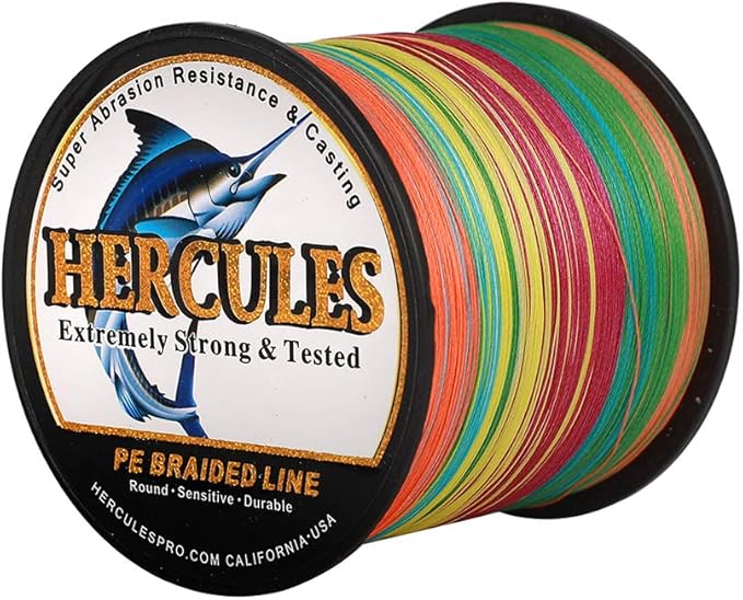 HERCULES Cost-Effective Super Cast 8 Strands Braided Fishing Line 10LB to 300LB Test for Salt-Water,109/328/547/1094 Yards(100M/300M/500M/1000M),Diam.#0.12MM-1.2MM,Hi-Grade Performance,Variety Colors