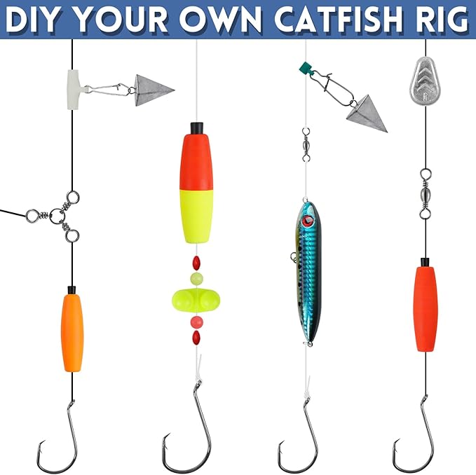 Catfish Rig Catfishing Tackle Making Kit Santee Cooper Rig with Catfish Floats Rattling Line Float Lures Peg Float Bobbers Catfish Hooks Swivels Catfish Sinker Weights Fishing Rattle Bells
