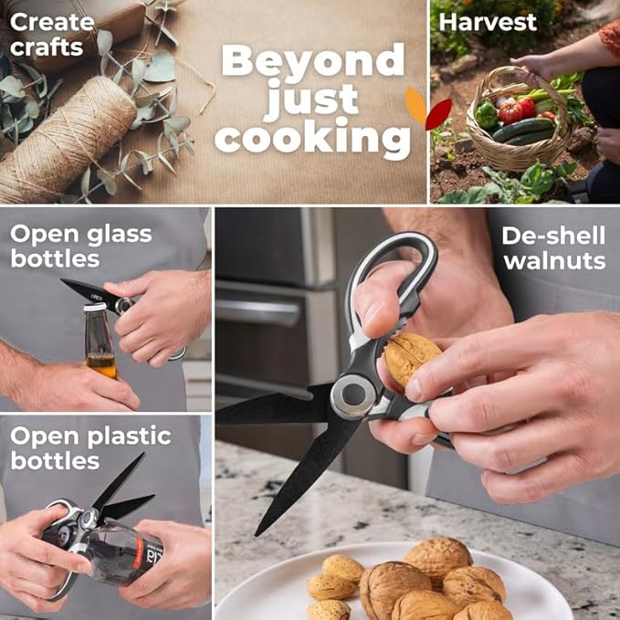 Titanium Coated Kitchen Scissors 2-Piece Set by Gidli - Liftime Replacement Warranty* - Heavy Duty Kitchen Shears for Meat and Food Prep - Includes Bonus 7" Seafood Scissors with Ergonomic Grip