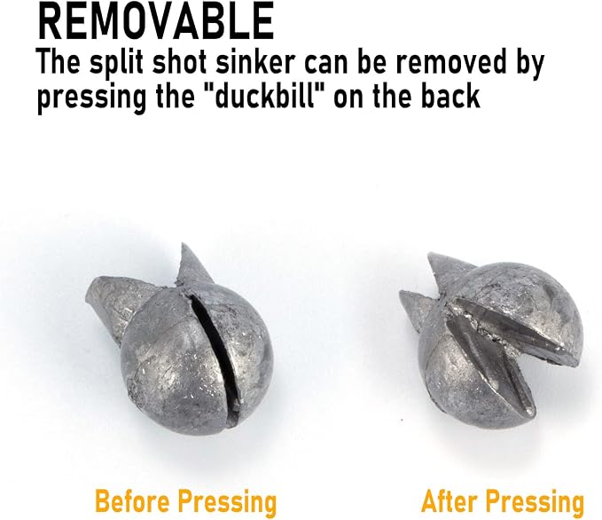 Dr.Fish 100 Pack Removable Split Shot Weights Lead Fishing Sinkers Fly Fishing Line Sinkers Reuseable Clip On Weights Freshwater Saltwater
