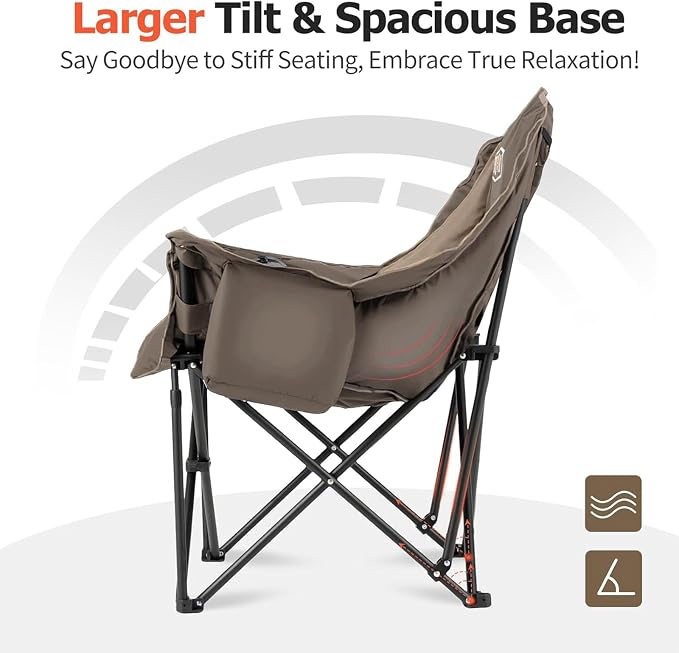 Overmont Oversized XL Camping Chair for Adults - 500lbs Support Heavy-Duty Padded Folding Chair with Side Pocket Cup Holder Cooling Bag for Outdoor Sports Garden Beach Fishing Lawn Khaki 2pcs