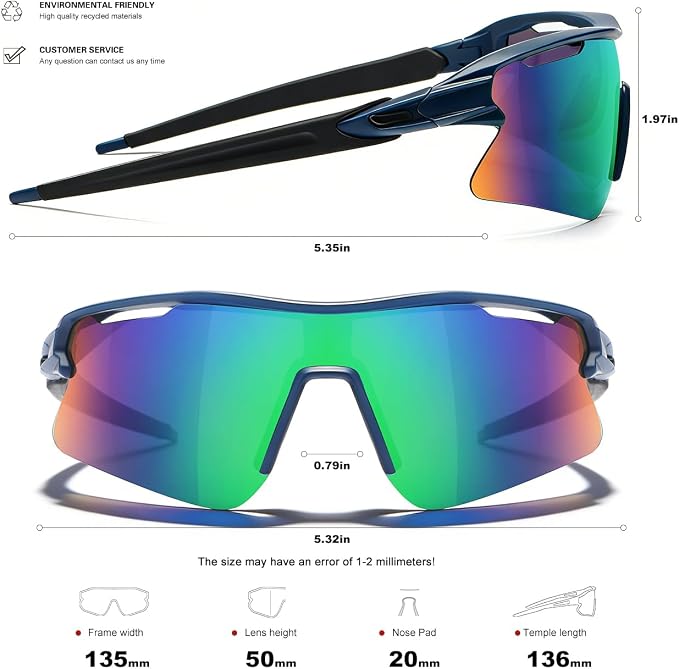 SEKKAF Polarized Sports Sunglasses for Men Women and Youth, UV400 Protection Ideal for Cycling Baseball Fishing Golf Running