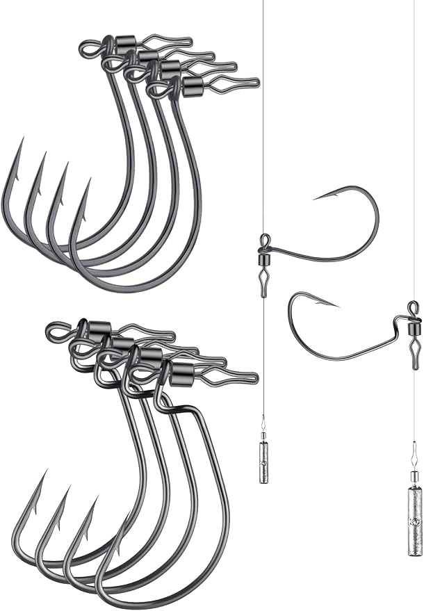 40-Pack Swivel Drop Shot Hooks, Weedless Wide Gap Quick Clip Hooks, Premium Carbon Steel Sharp Anti-Twist Rust-Proof Fishing Hooks, Easy Rigging for Bass Senko Worms Wacky Finesse Fishing
