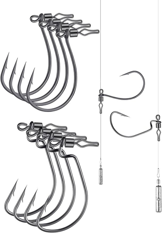 40-Pack Swivel Drop Shot Hooks, Weedless Wide Gap Quick Clip Hooks, Premium Carbon Steel Sharp Anti-Twist Rust-Proof Fishing Hooks, Easy Rigging for Bass Senko Worms Wacky Finesse Fishing