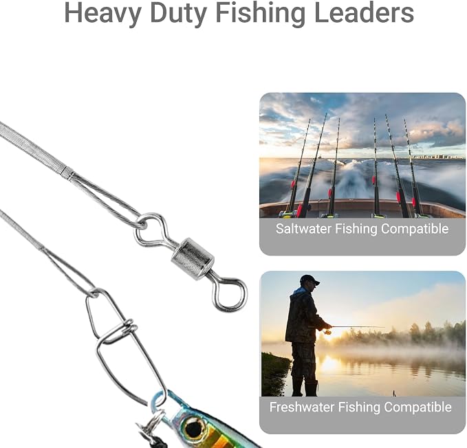 Atibin High Strength Fish Leader Saltwater Line Snap Fishing Leaders Freshwater Stainless Steel Wire Leaders Lures White Nickel