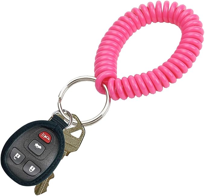 Lucky Line 2” Spiral Wrist Coil with Steel Key Ring, Flexible Wrist Band Key Chain Bracelet, Stretches to 12” Assorted Neon Colors, 25 PK (41076)