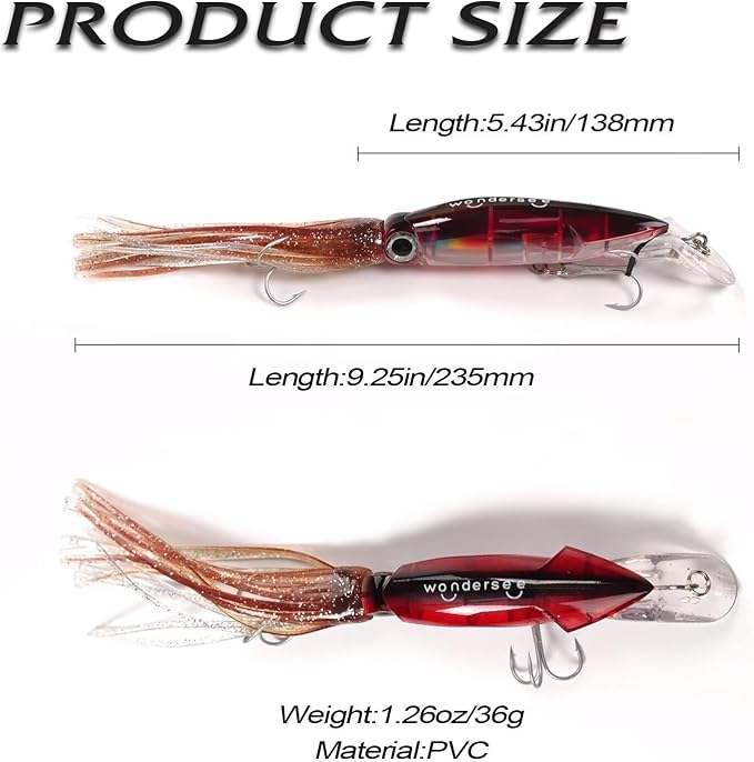 Wondersee Squid Fishing Bait Soft Hard Lures Kit Swimbait Crankbait Jig Simulation Weighted Holographic 4 PCS