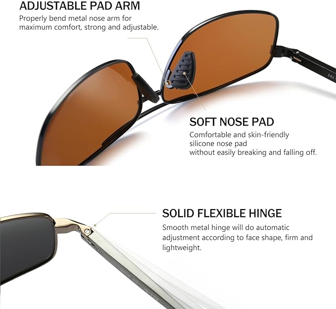 SUNGAIT Ultra Lightweight Rectangular Polarized Sunglasses Men UV400 Protection
