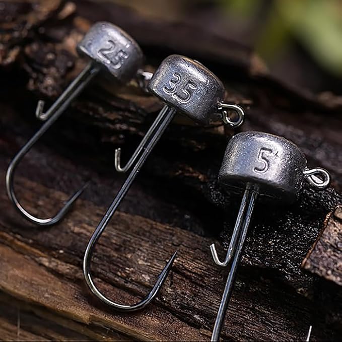 Kmucutie Ned Rig Jig Heads, 20 Pieces Finesse Mushroom Jig Hooks Kit for Bass Fishing 3/32,1/8,3/16,1/4,5/14 OZ,