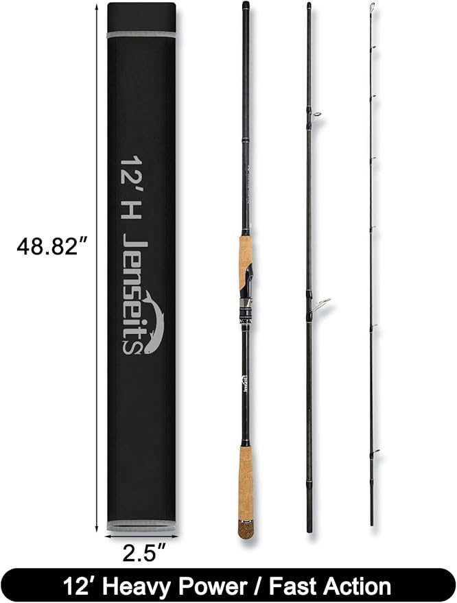 Jenseits Carbon Fiber Fishing Rod Series (6-12 Ft), Spinning & Casting Rods with Stainless Steel Ceramic Guides, Fast Action Fishing Pole for Bass, Trout, Walleye & Surf Fishing