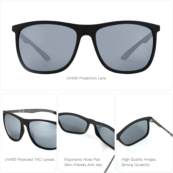 ZENOTTIC Square Polarized Sunglasses for Men Ultralight Carbon Fiber Sun Glasses Driving Fishing Golf Sports UV400 Protection