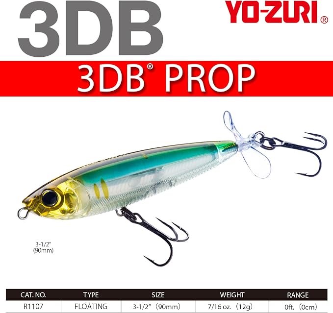 Yo-Zuri 3DB Prop Floating Lure, Prism Shad, 3 1/2-Inch