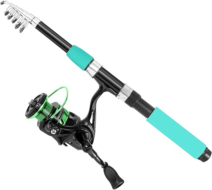 Telescopic Fishing Rod and Reel Combo Set, 2PCS Collapsible Fishing Poles, Fishing Kit with Spinning Reel, Travel Saltwater Freshwater Fishing Gear for Adults Beginners