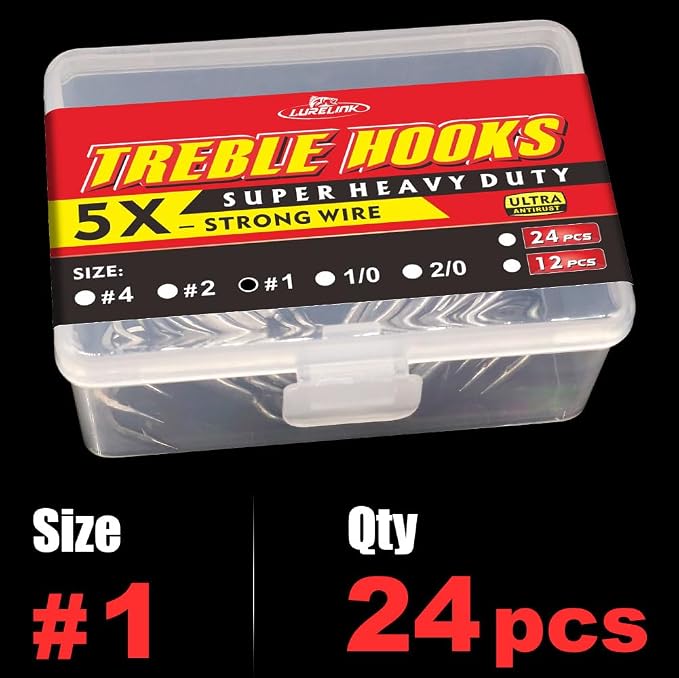 Fishing-Treble-Hooks-5X-Extra-Strong-Heavy-Duty Ultra Anti-Rust Bulk Hooks for Saltwater and Freshwater Fishing Sizes 5/0 to #8