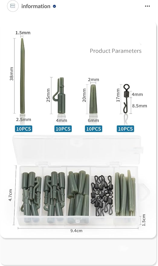 80-Piece 2Colors Carp Fishing Tackle Kit - Anti-Tangle Sleeves Quick-Change Rolling Swivel Connectors Safety Lead Clips Tail Rubber Protective Sleeves Outdoor Wild Fishing Accessories