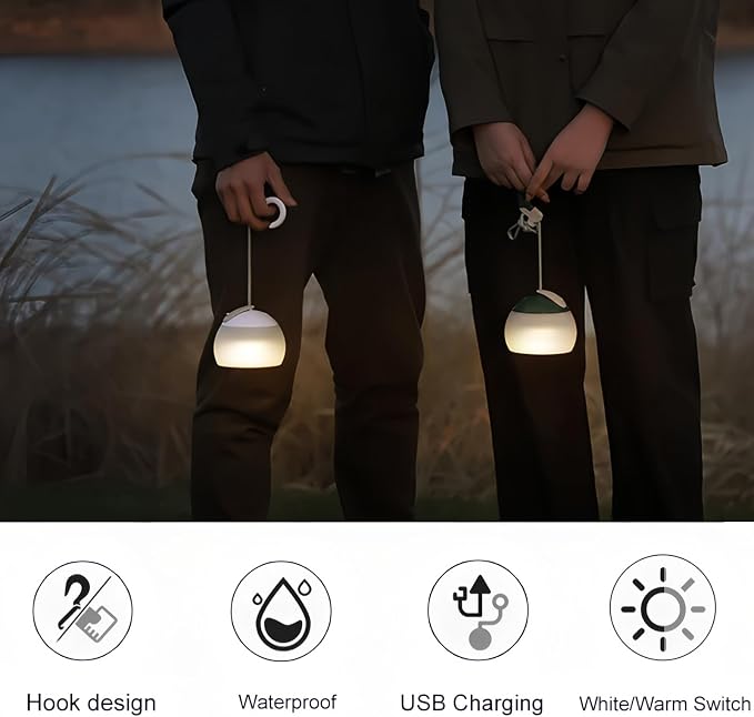 Rechargeable Camping Light with Atmosphere Decoration Lantern Round 3 Levels of Brightness Adjustment Hook Design Table Lamp Long Lasting for Emergency Tent Fishing