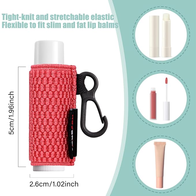 HEYSKAY 3PCS Lip Balm Holder Sleeves Keychain Chapstick Elastic Sleeves (Black/Brown/Light Blue)