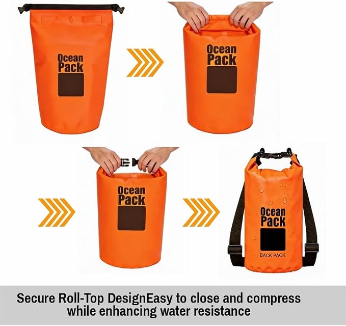 Waterproof Dry Bag Set of 3 (15L 20L 30L) - PVC Roll Top Dry Bags Waterproof - Backpack for Kayaking, Camping, Beach & Travel (Red, Light Green, Orange)
