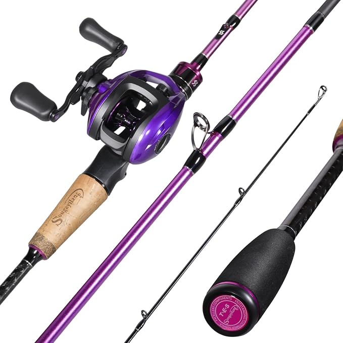 Sougayilang Fishing Rod and Reel Combo，Baitcaster Combo,5.9ft/6.9ft Carbon Fishing Pole,Lightweight Aluminum Spool Reel,Stainless-Steel Guides & Ergonomic Cork Grip