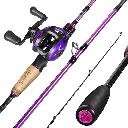 Sougayilang Fishing Rod and Reel Combo，Baitcaster Combo,5.9ft/6.9ft Carbon Fishing Pole,Lightweight Aluminum Spool Reel,Stainless-Steel Guides & Ergonomic Cork Grip