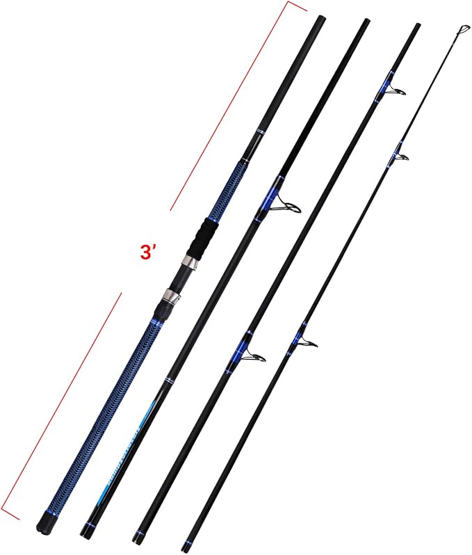Fiblink Surf Fishing Rod Carbon Surf Spinning Rod Portable Travel Saltwater Beach Blue Surf Rod with SuperPolymer Handle 8'6"/9'/10'/12'/15'